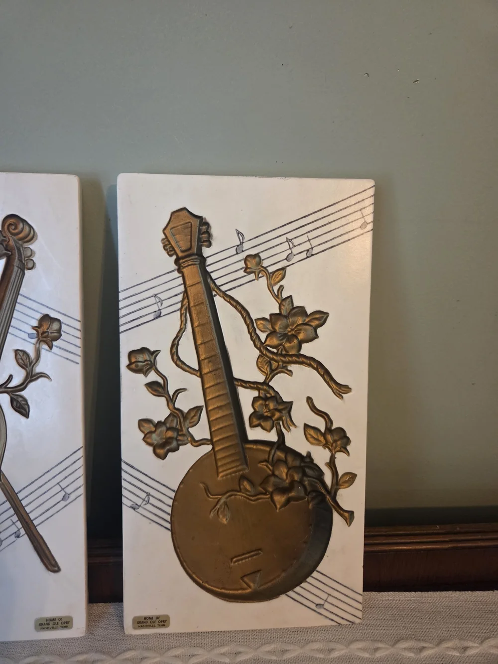 Vintage MCM Enesco Chalkware Wall Plaques Celebrating The Grand Ole Opry